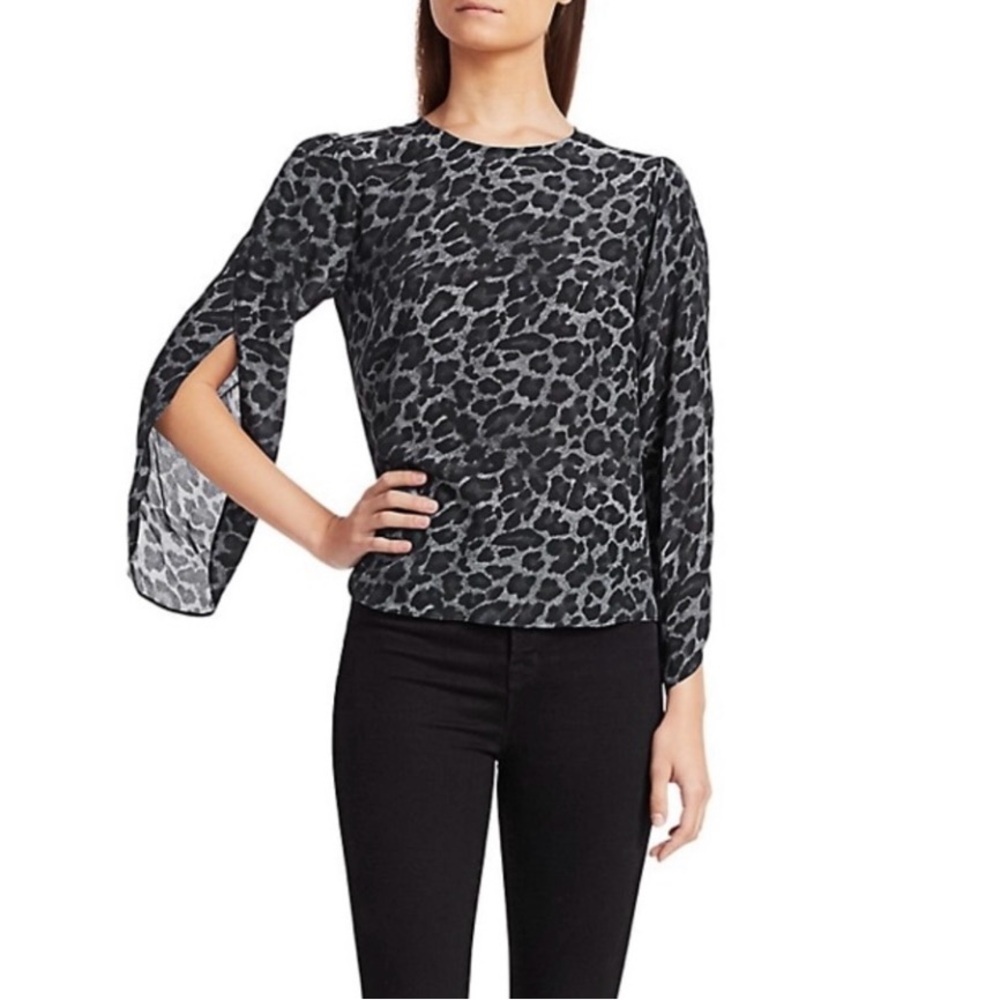 Generation Love Idina Tulip Sleeve  100% Silk Leopard Print Blouse Size XS